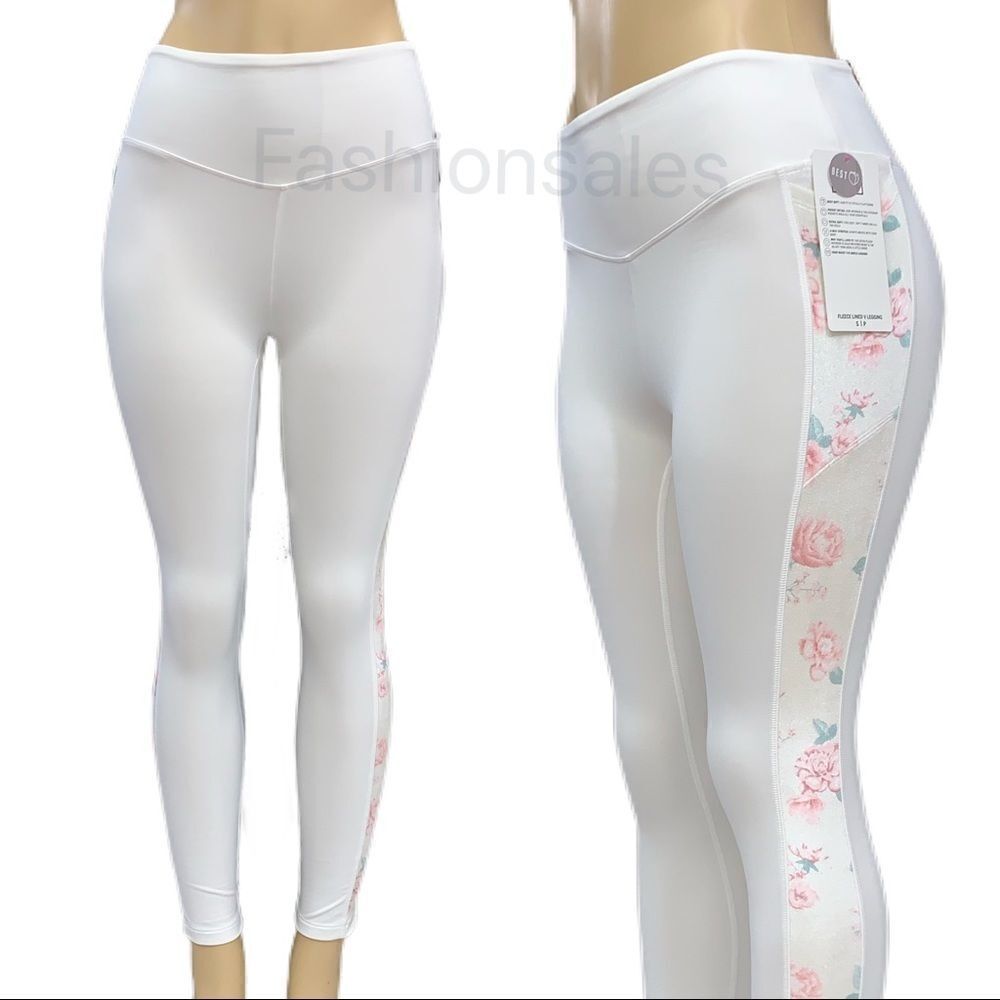 Victorias Secret PINK High Waist Fleece lined velvet trim legging Cream M L